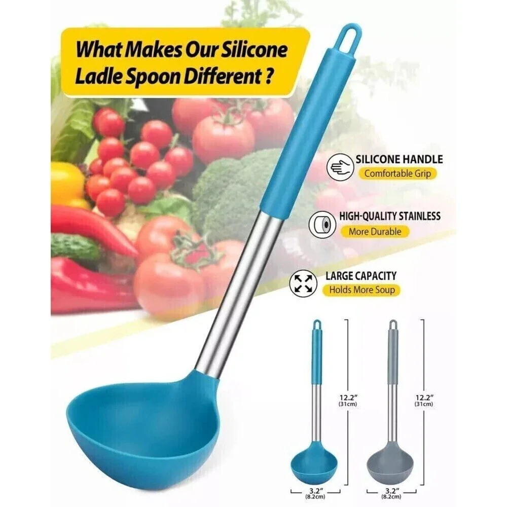 Pack of 2 Ladle Spoon,Silicone Large Spoon for Soup,Non Stick Kitchen Utensil...